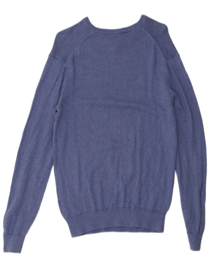 Crew Clothing Ανδρικό πουλόβερ με λαιμόκοψη σε μεσαίο μπλε βαμβακερό