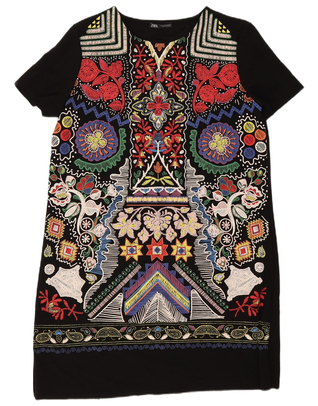 Zara Γυναικείο Abstract Pattern Shift φόρεμα UK 14 Medium μαύρο