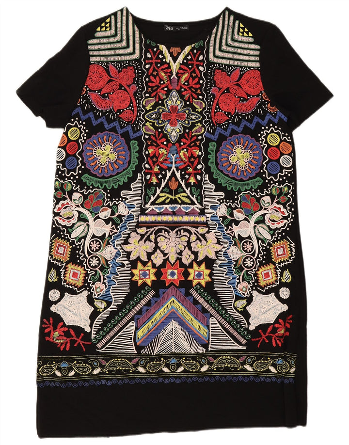 Zara Γυναικείο Abstract Pattern Shift φόρεμα UK 14 Medium μαύρο
