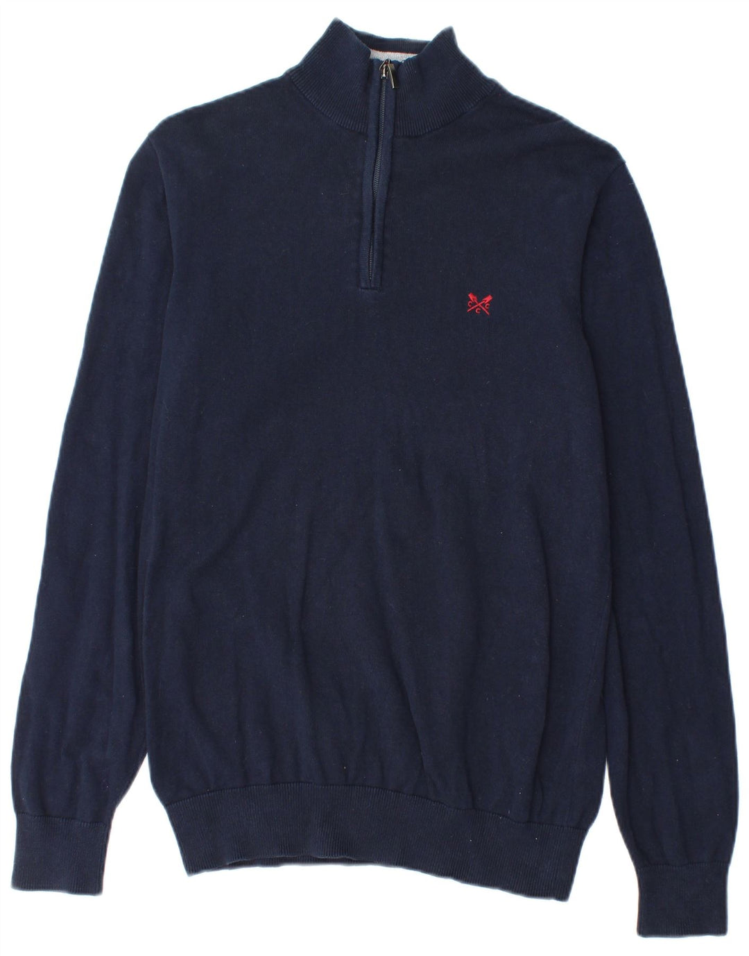 Ανδρικό πουλόβερ με φερμουάρ Crew Clothing Ανδρικό πουλόβερ από μεσαίο ναυτικό μπλε βαμβακερό