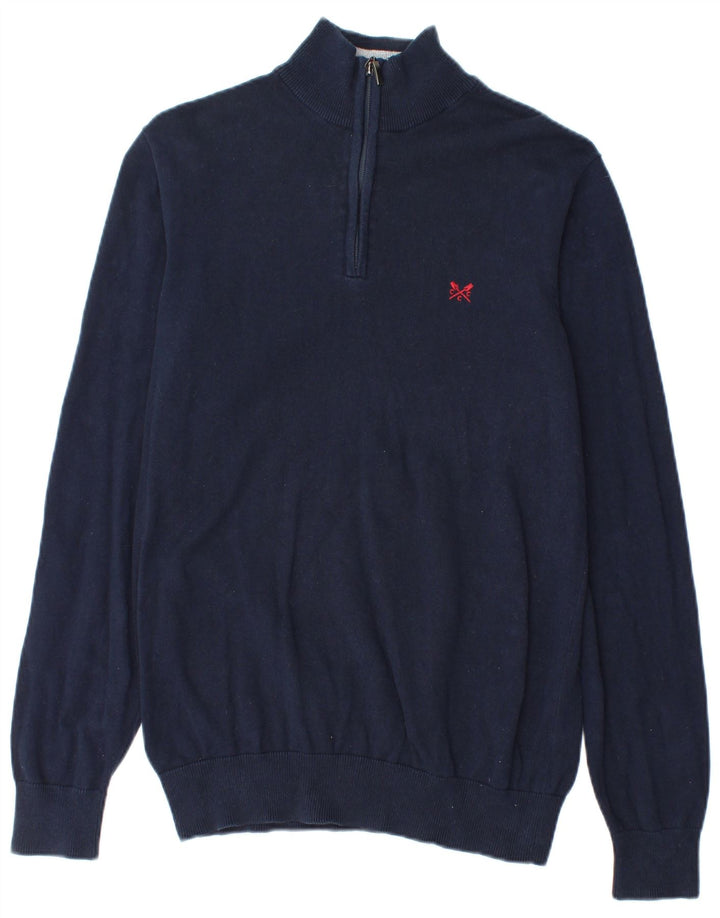 Ανδρικό πουλόβερ με φερμουάρ Crew Clothing Ανδρικό πουλόβερ από μεσαίο ναυτικό μπλε βαμβακερό
