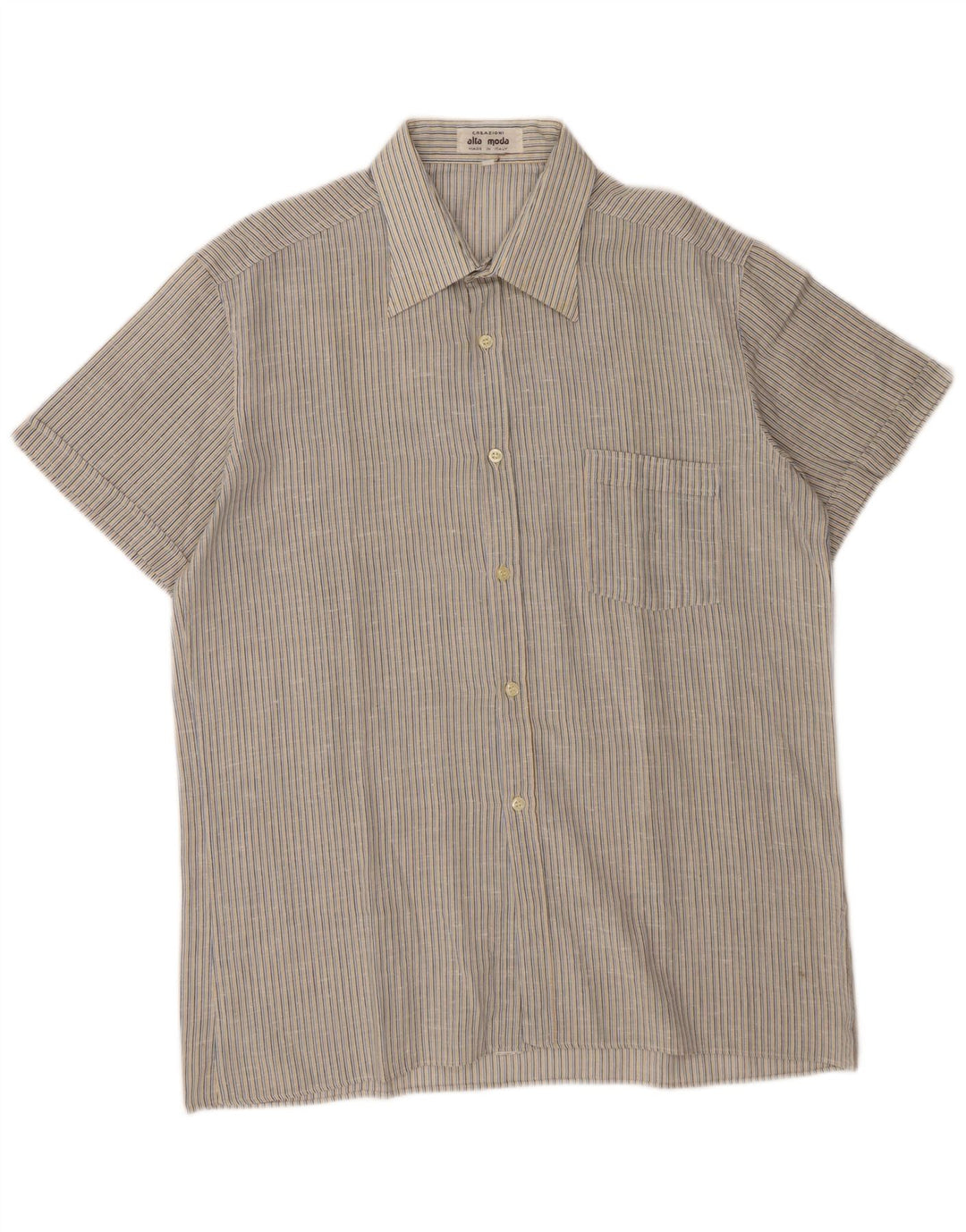 ALTA MODA Mens Short Sleeve Shirt Size 43 Large Multicoloured Striped