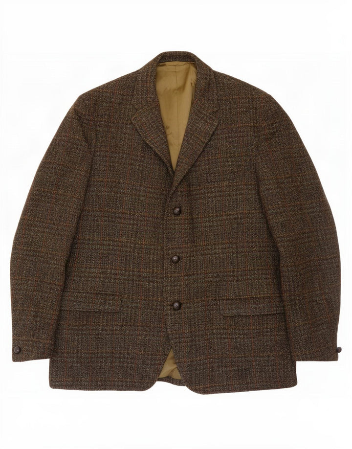 Harris Tweed Ανδρικό σακάκι σακάκι με 3 κουμπιά UK 38 μεσαίο χακί καρό μαλλί
