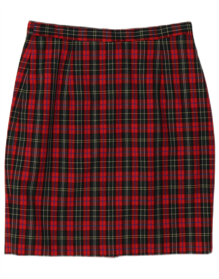 Vintage Γυναικεία Pencil Φούστα IT 44 Medium W28 Red Check Virgin Wool