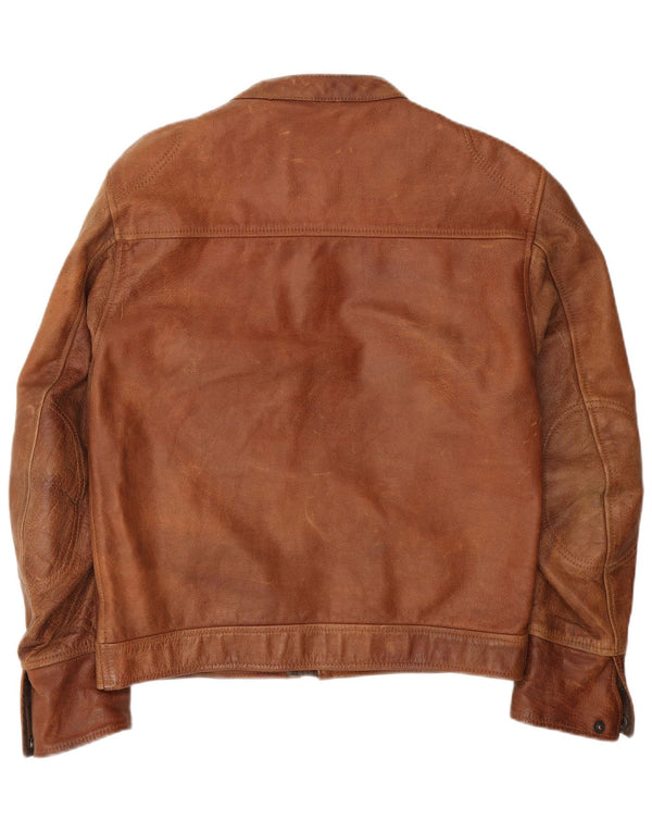 Vintage Mens Moto Racer Leather Jacket UK 38 Medium Brown Leather Biker