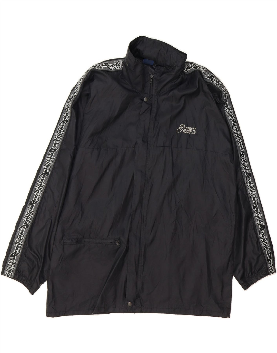 ASICS Mens Graphic Hooded Rain Jacket UK 40 Large Black Vintage Asics and Second-Hand Asics from Messina Hembry 