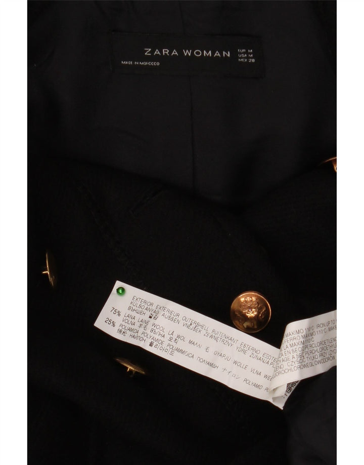 Zara Γυναικείο Military Double Breasted Coat UK 12 Medium Black Wool