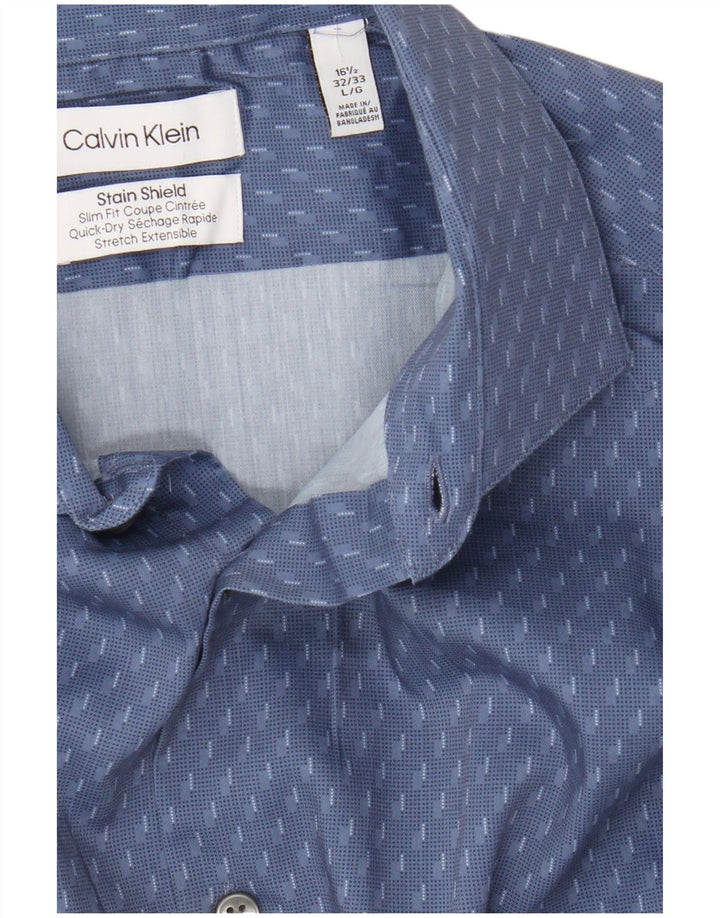 Calvin Klein Ανδρικό πουκάμισο Slim Fit Size 16 1/2 Large Blue Geometric Polyester
