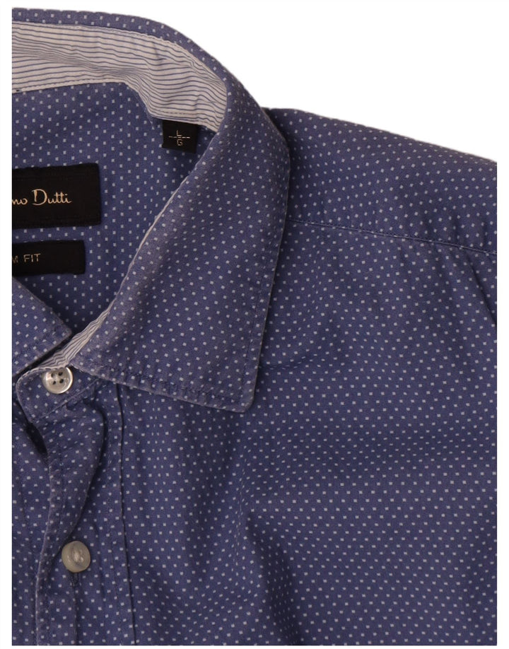 Ανδρικό πουκάμισο Massimo Dutti Slim Fit μεγάλο μπλε βαμβακερό πουά