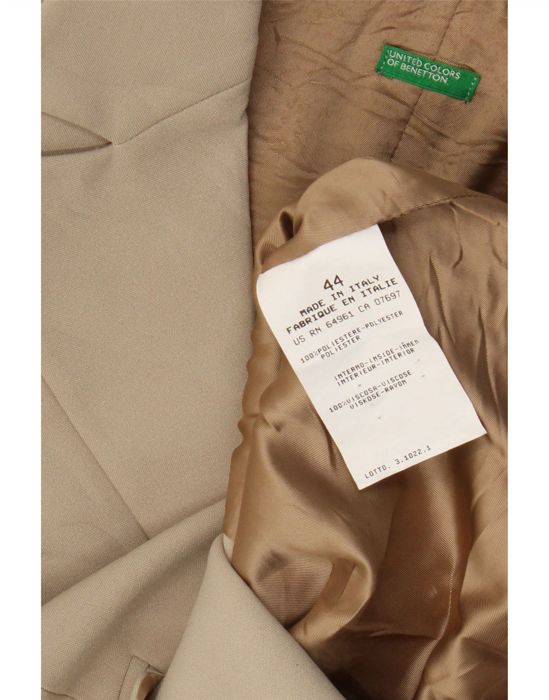Benetton Γυναικείο Μπουφάν Blazer 3 κουμπιών IT 44 Medium Beige Polyester