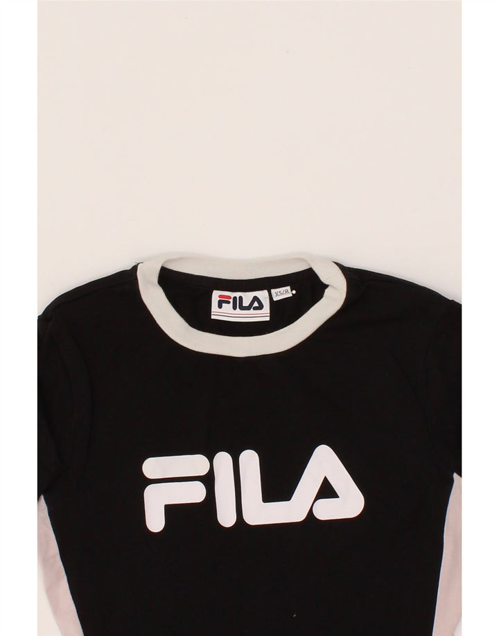 FILA Womens Graphic Bodysuit UK 8 Small  Black Colourblock Cotton Vintage Fila and Second-Hand Fila from Messina Hembry 
