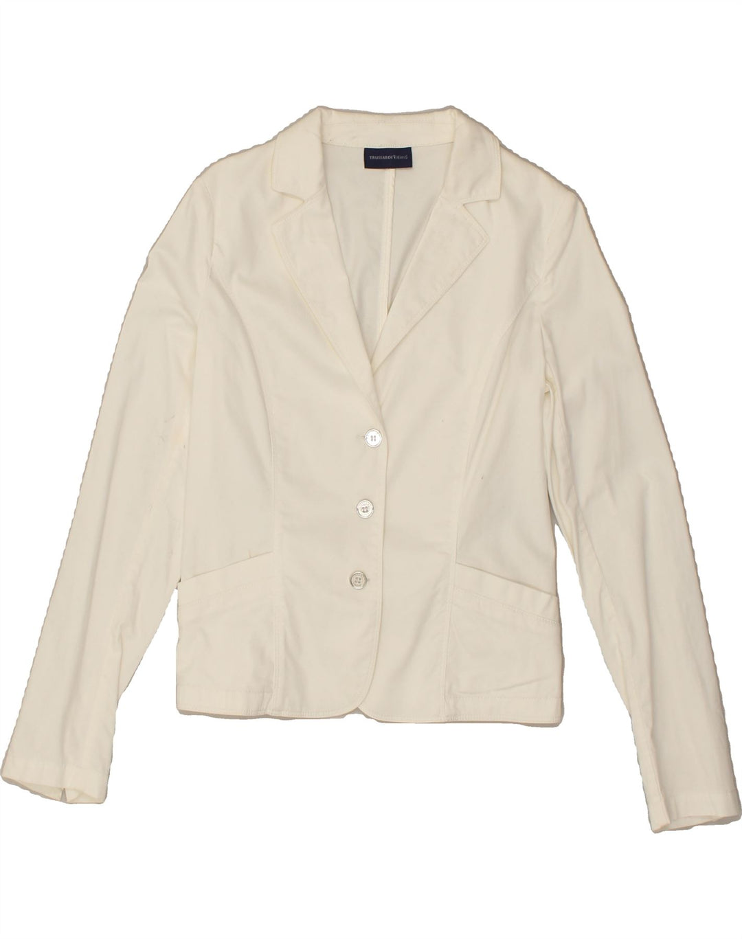 TRUSSARDI JEANS Womens 3 Button Blazer Jacket IT 44 Medium White Cotton Vintage Trussardi Jeans and Second-Hand Trussardi Jeans from Messina Hembry 
