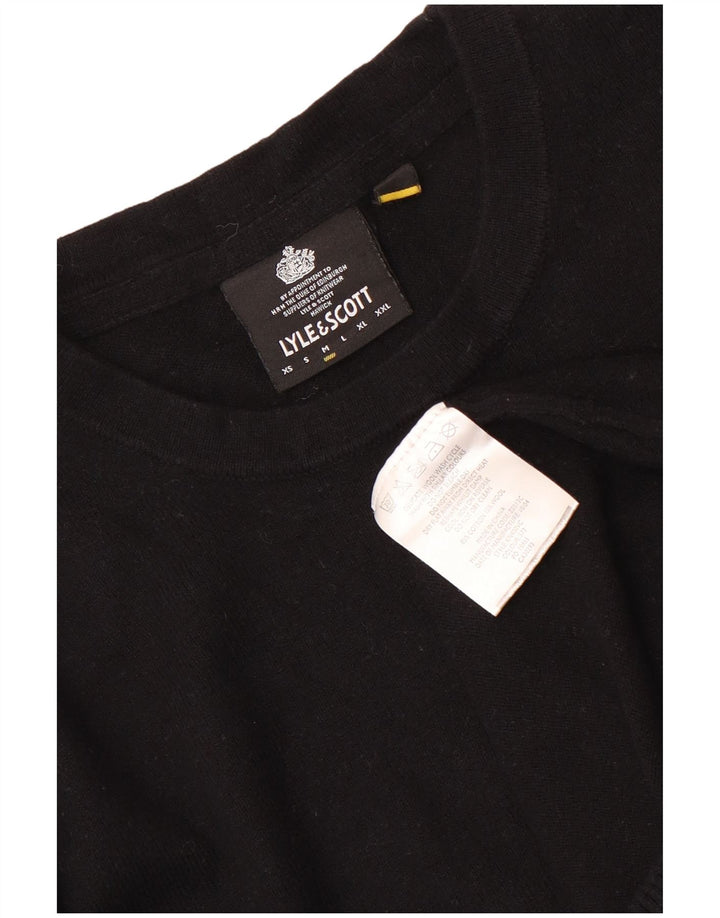 Ανδρικό πουλόβερ με λαιμόκοψη Lyle & Scott, μεσαίο μαύρο βαμβακερό