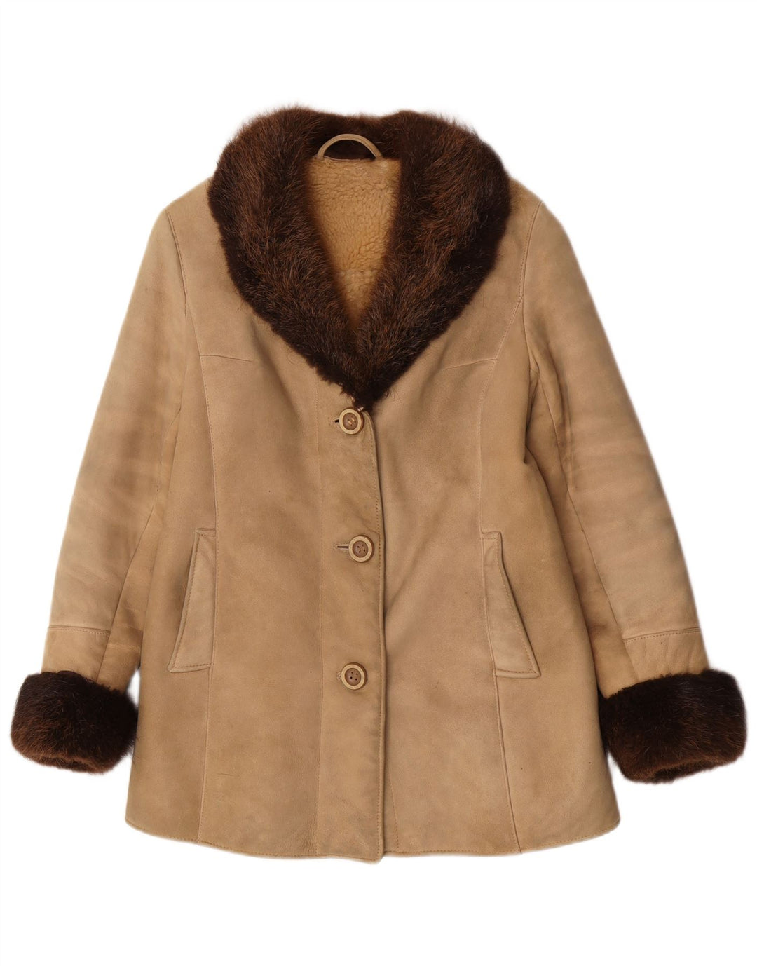 Vintage γυναικείο παλτό Shearling UK 10 Small Beige