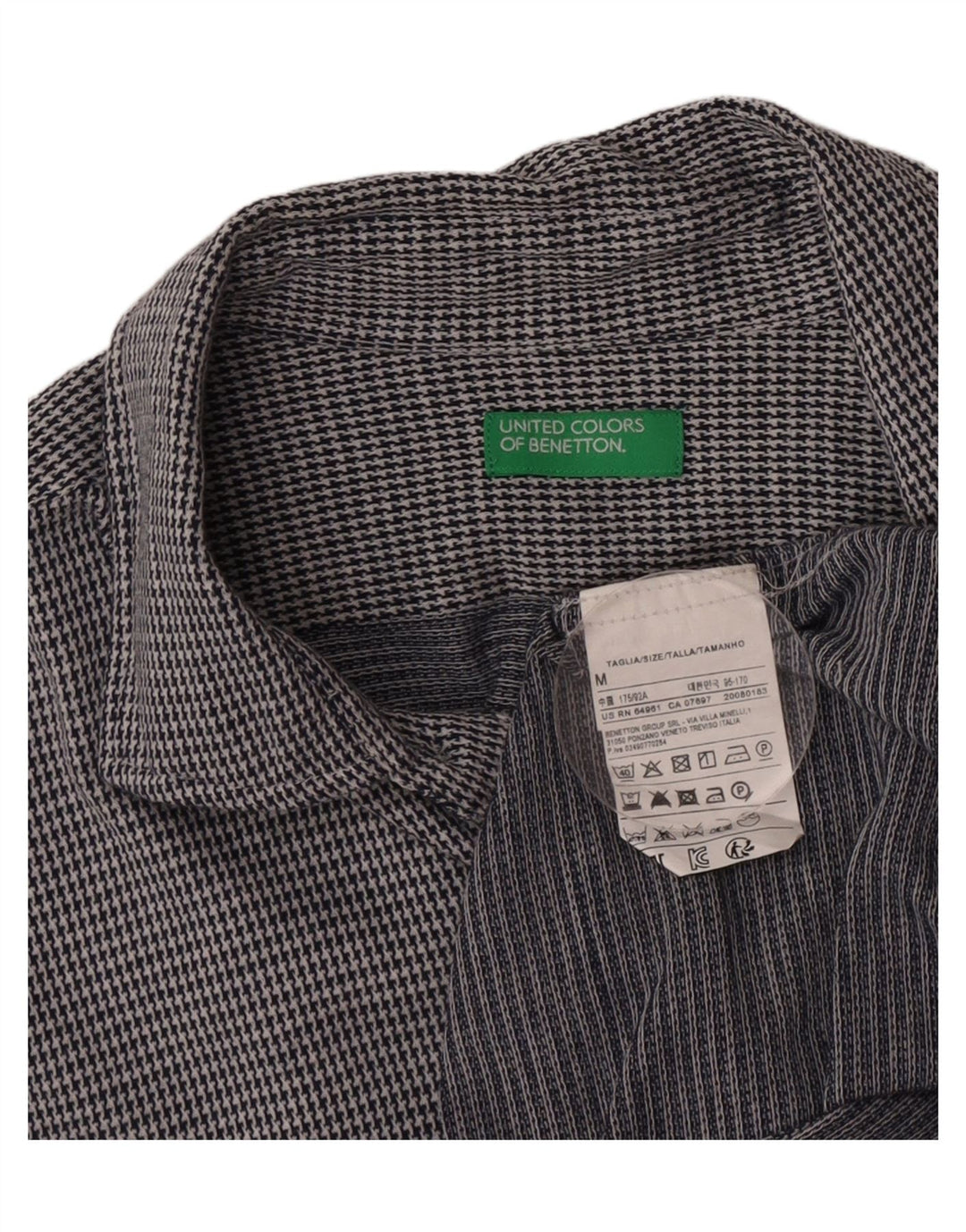 Ανδρικό πουκάμισο Benetton, μεσαίο γκρι βαμβακερό Houndstooth