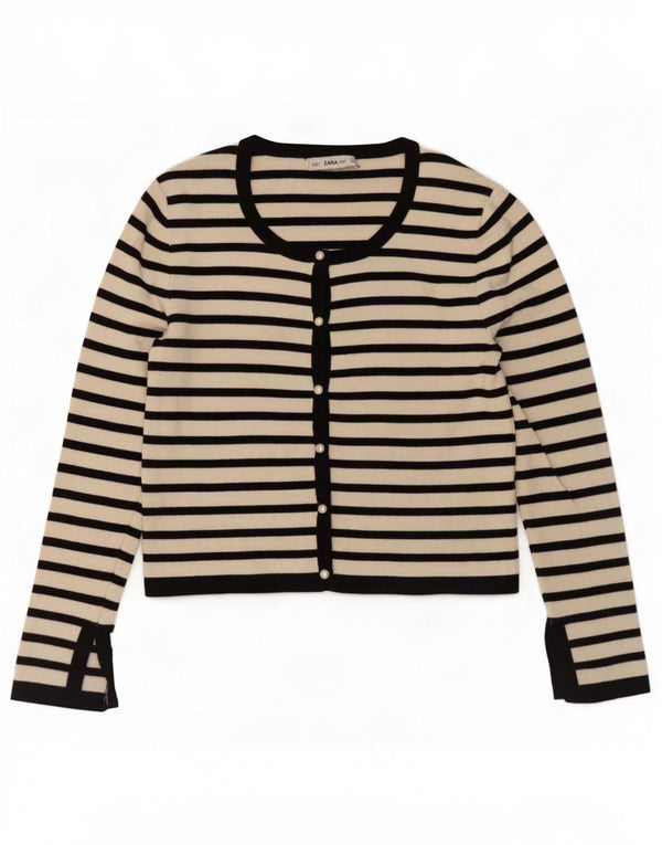 Zara Γυναικεία ζακέτα Crop UK 14 μεγάλη λευκή ριγέ βισκόζη