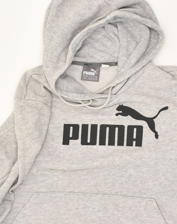 PUMA Womens Graphic Hoodie Jumper UK 14 Large  Grey Cotton | Vintage Puma | Thrift | Second-Hand Puma | Used Clothing | Messina Hembry 
