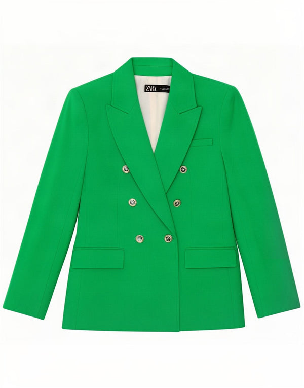 Zara Γυναικείο μπλέιζερ με διπλό στήθος UK 10 Small Green Polyester