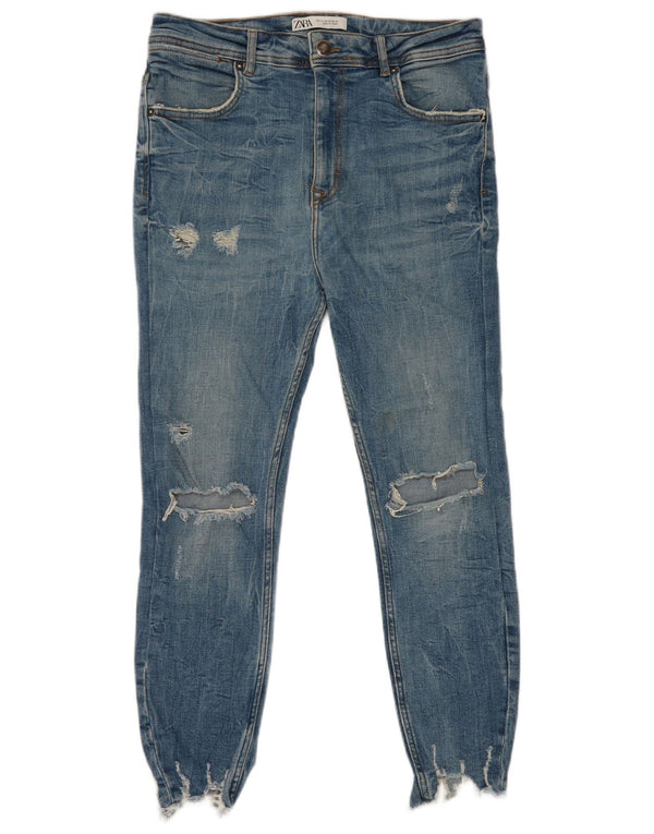 Zara Ανδρικά Skinny Distressed Cropped Jeans EU 42 Large W32 L25 Blue Cotton