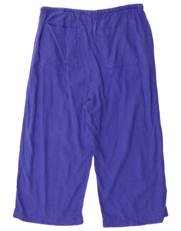 Marks & Spencer Womens Wide Leg Capri Trousers UK 18 XL W38 L22 Blue Linen