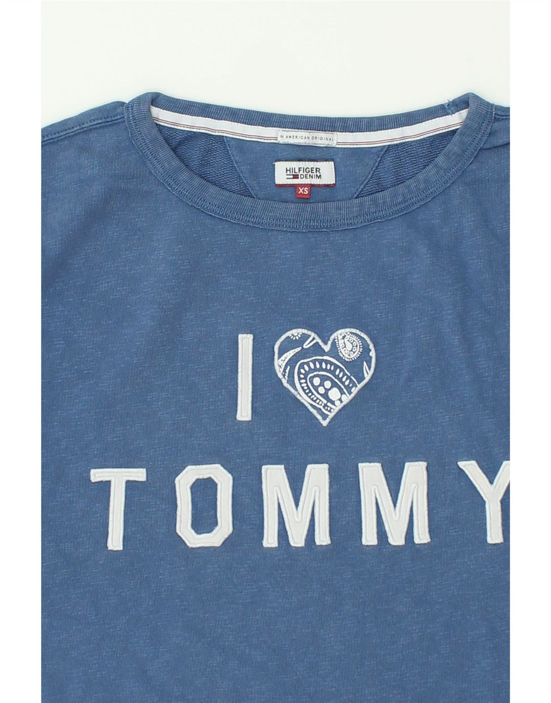 TOMMY HILFIGER Womens Graphic Top Long Sleeve UK 6 XS Blue Cotton | Vintage Tommy Hilfiger | Thrift | Second-Hand Tommy Hilfiger | Used Clothing | Messina Hembry 