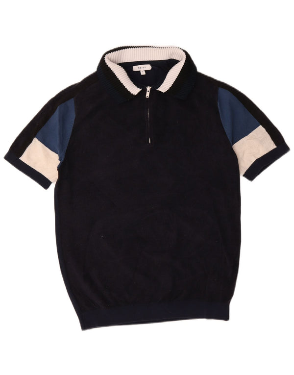 Ανδρικό πουλόβερ με λαιμόκοψη Reiss Small Navy Blue Colourblock