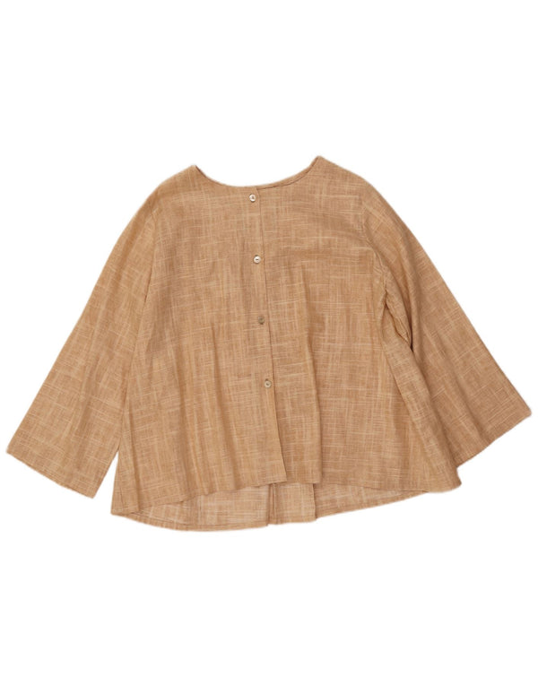 Vintage γυναικείο πουκάμισο με μανίκια 3/4 μπλούζα UK 14 Μεγάλο μπεζ λινό