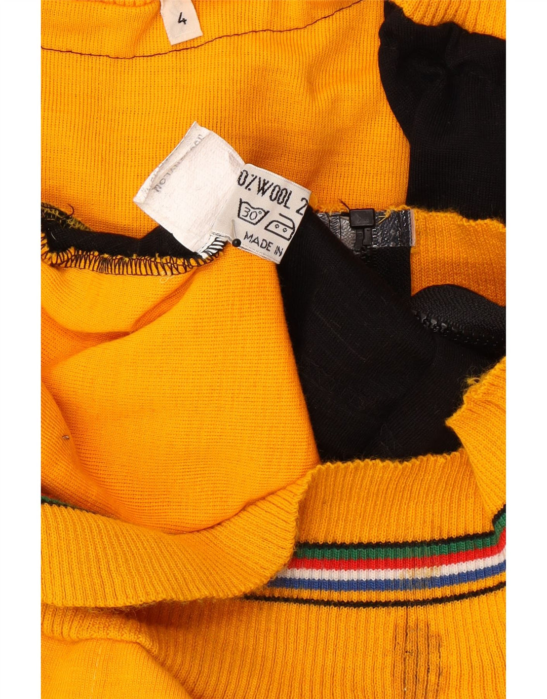 Vintage Ανδρικό πλεκτό Bomber Jacket UK 38 Medium Yellow Colorblock μαλλί