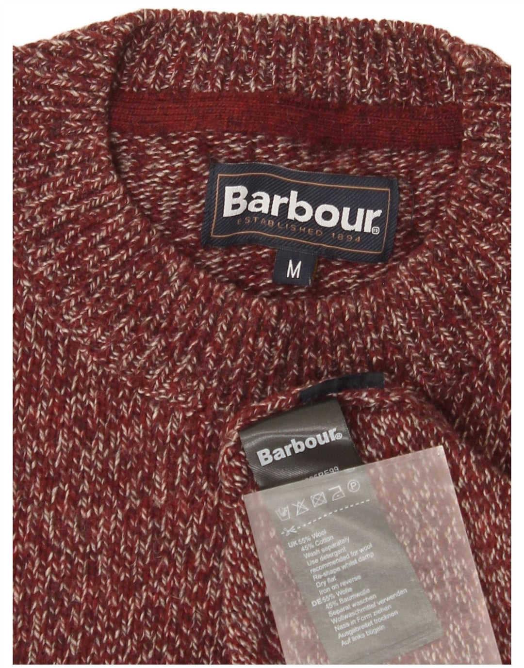 Ανδρικό πουλόβερ Barbour Crew Neck Jumper Μαλλί μεσαίο μπορντό