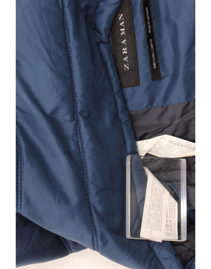 Zara Mens Padded Gilet UK 42 Large Blue Polyester