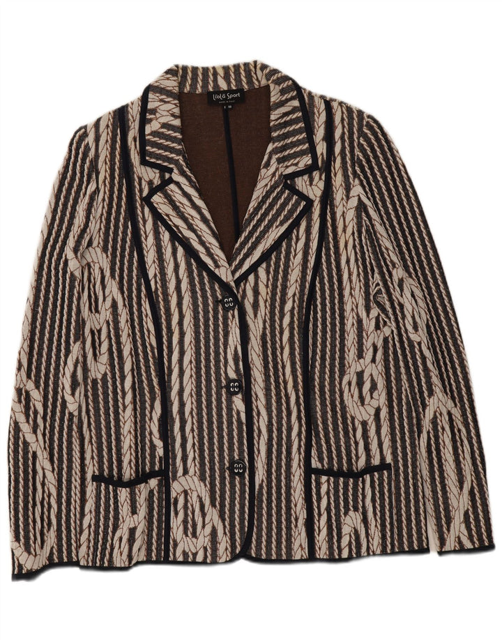 Liola γυναικείο πλεκτό μπουφάν 3 κουμπιών blazer IT 50 XL Μαύρο ριγέ βαμβακερό