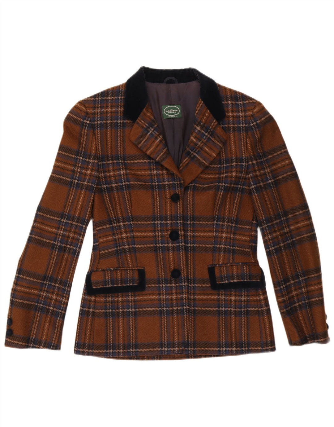 Misstwidd Γυναικείο τζάκετ με 3 κουμπιά μπλέιζερ IT 42 μεσαίο καφέ καρό μαλλί