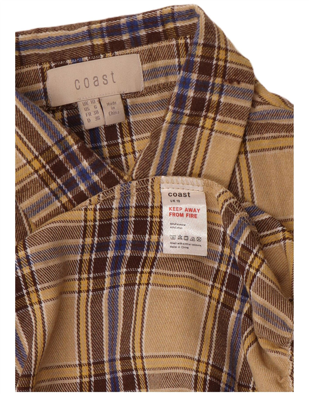 Γυναικείο μακρυμάνικο μάξι φόρεμα Coast UK 10 Small Beige Check Polyester