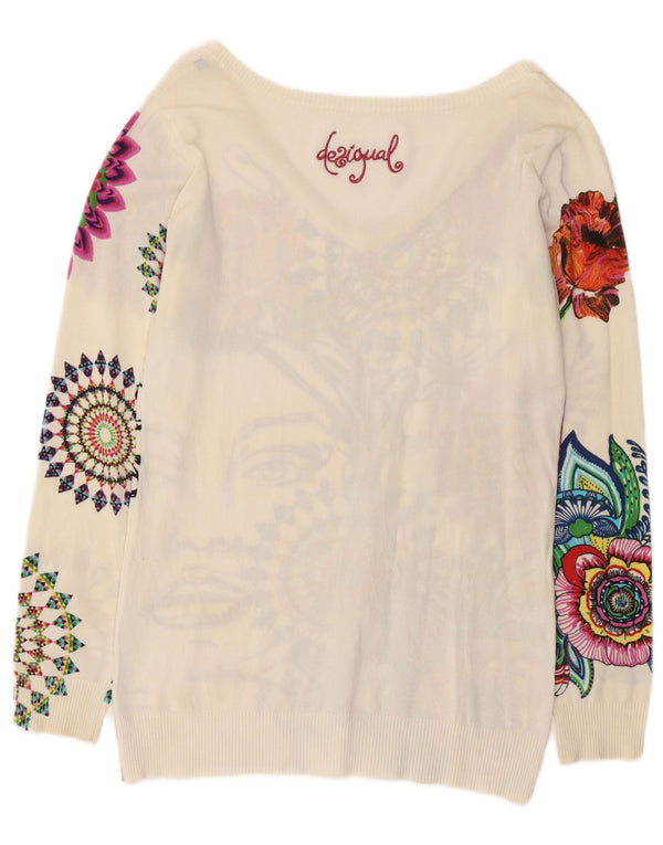 Desigual Γυναικείο πουλόβερ με γραφικό V λαιμόκοψη UK 14 Large White Floral