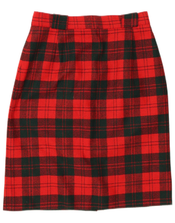 VINTAGE Γυναικεία Ψηλόμεση Pencil Φούστα UK 12 Medium W26 Red καρό