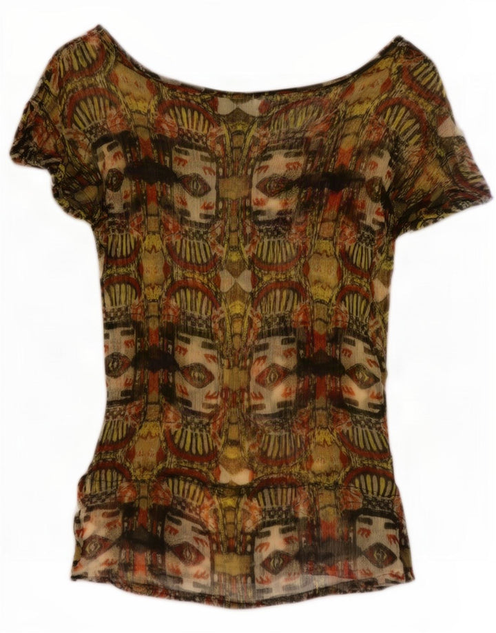 Γυναικεία Desigual Abstract Pattern Μπλούζα Top UK 8 Μικρή χακί βισκόζη