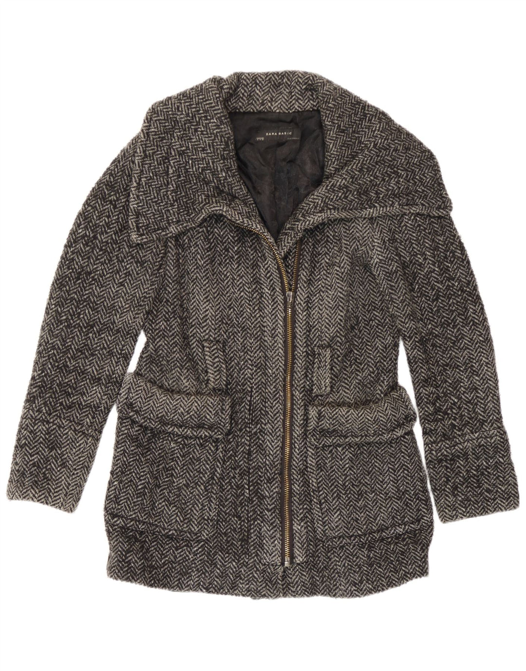 Zara Γυναικείο Πανωφόρι UK 14 Medium Grey Ψαροκόκκαλο