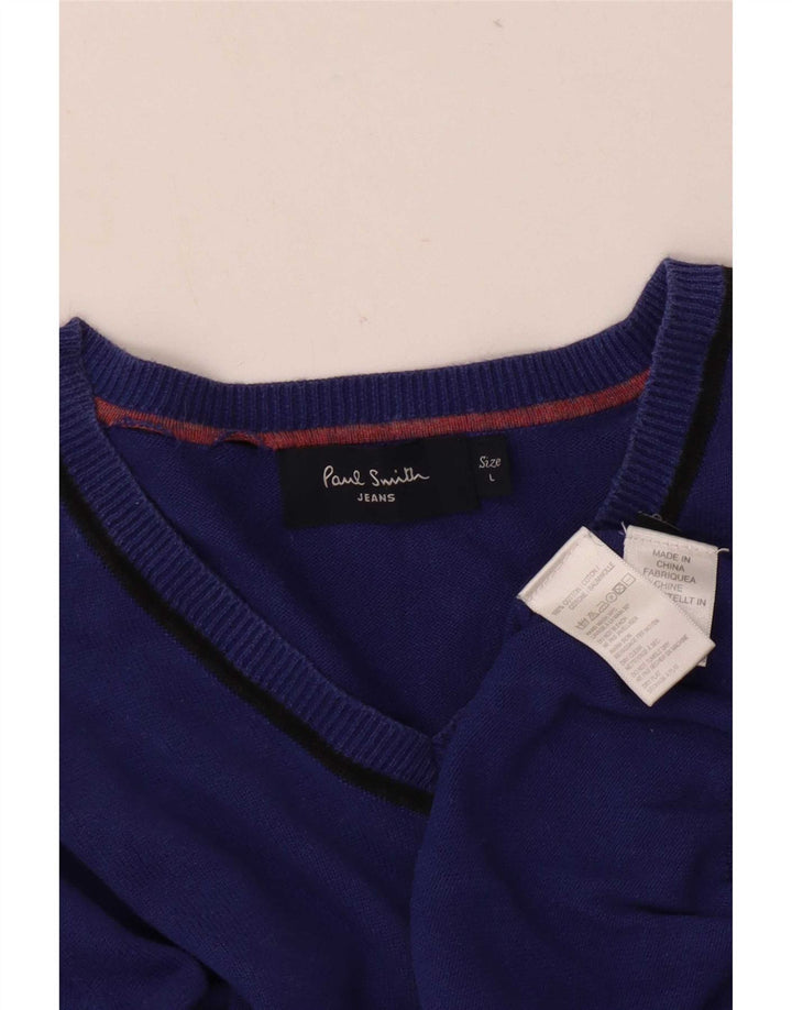 Paul Smith Ανδρικό πουλόβερ με λαιμόκοψη με V λαιμόκοψη μεγάλο μπλε βαμβακερό