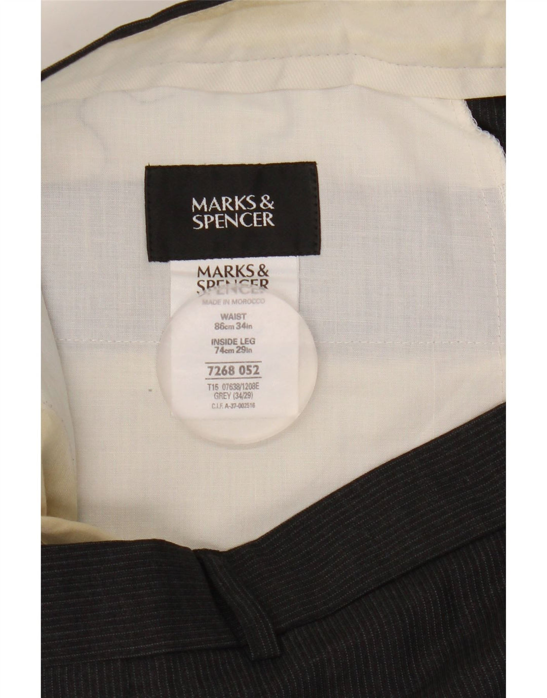 Marks & Spencer Ανδρικό παντελόνι με καρφίτσα W34 L29 Γκρι ρίγες πολυεστέρας