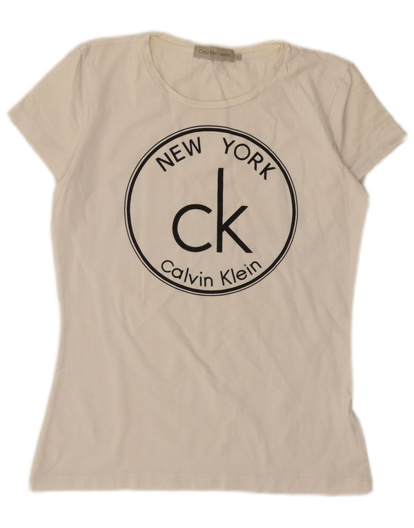 Γυναικείο γραφικό μπλουζάκι CALVIN KLEIN JEANS Top UK 14 Large White