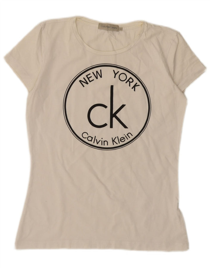 Γυναικείο γραφικό μπλουζάκι CALVIN KLEIN JEANS Top UK 14 Large White