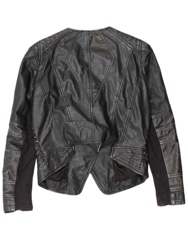 Vintage Γυναικείο Crop Leather Biker Jacket IT 40 Small Black Leather