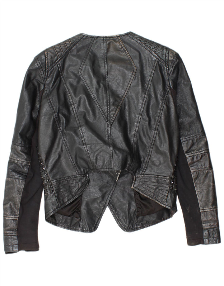 Vintage Γυναικείο Crop Leather Biker Jacket IT 40 Small Black Leather