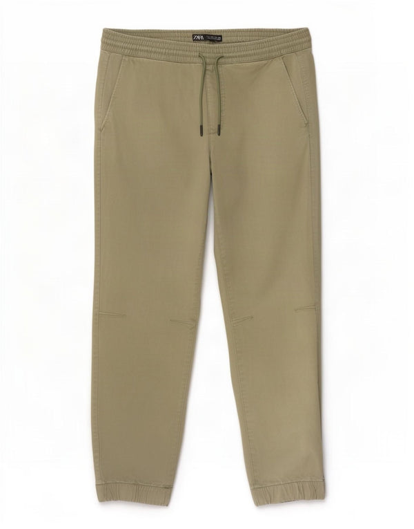 Zara Ανδρικό παντελόνι Joggers Casual Large W32 L27 Χακί Βαμβακερό