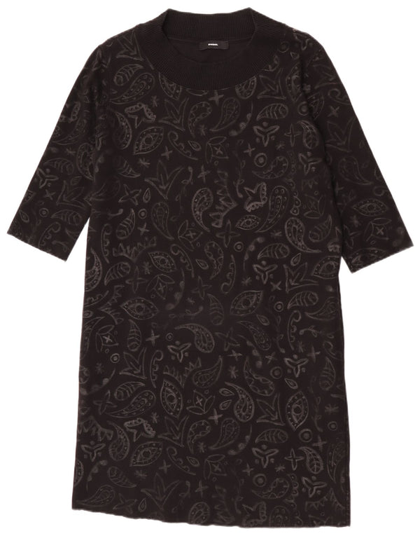 Diesel γυναικείο φόρεμα 3/4 μανίκι UK 14 μεσαίο μαύρο Paisley βαμβακερό
