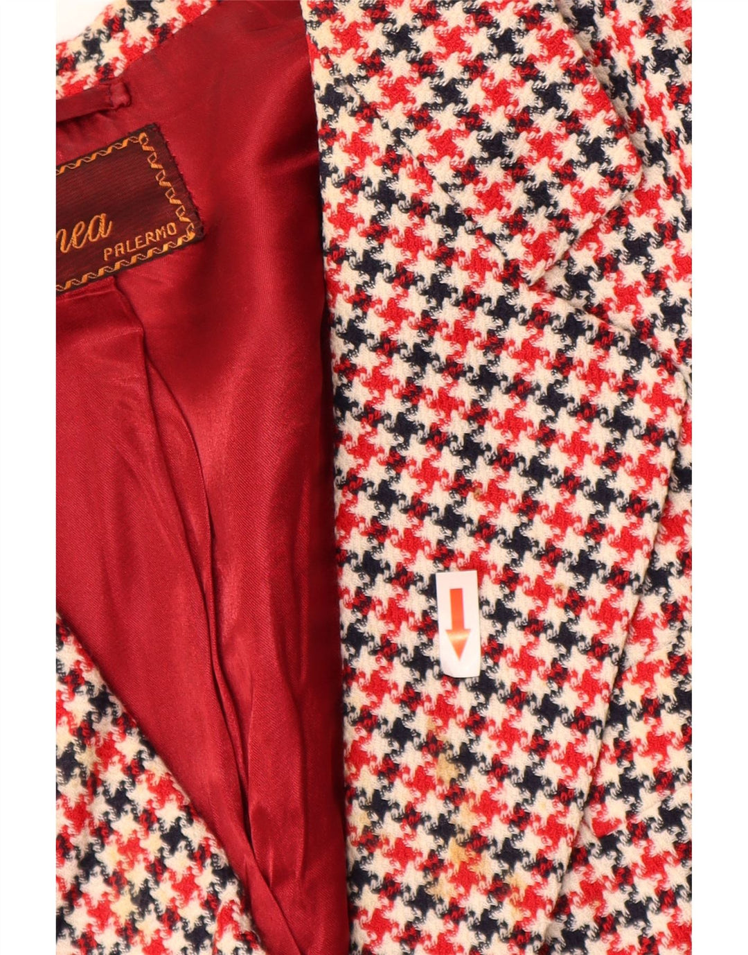Vintage γυναικείο 3/4 μανίκι σακάκι UK 16 Large Red Houndstooth