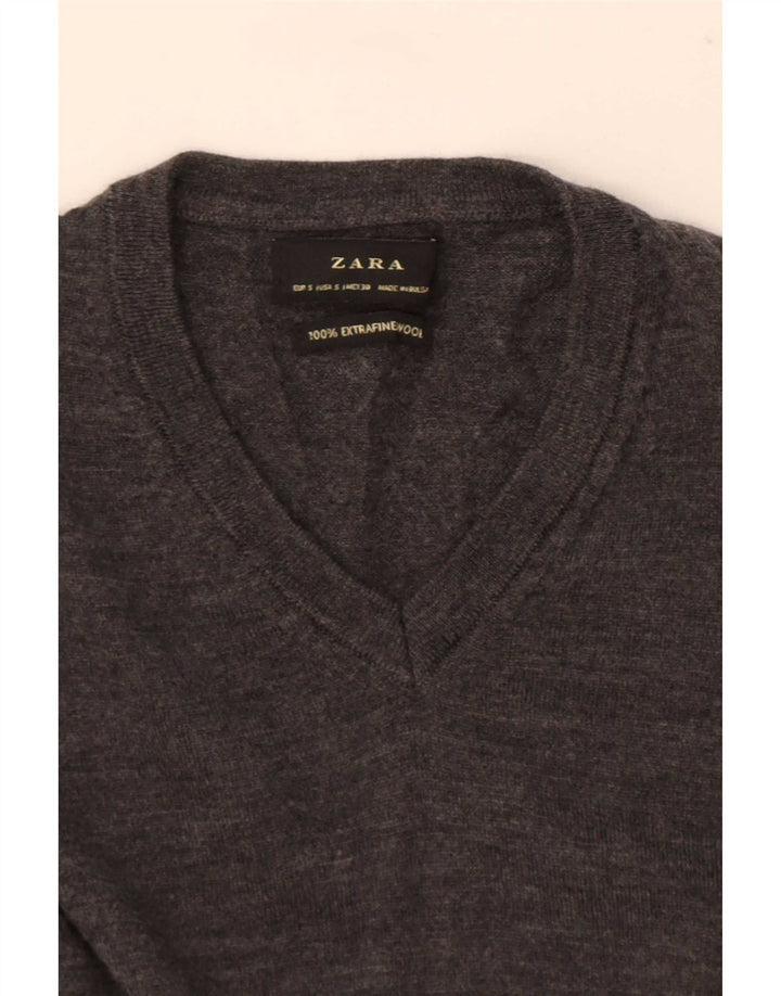 Ανδρικό πουλόβερ Zara με λαιμόκοψη με λαιμόκοψη μικρό γκρι μαλλί