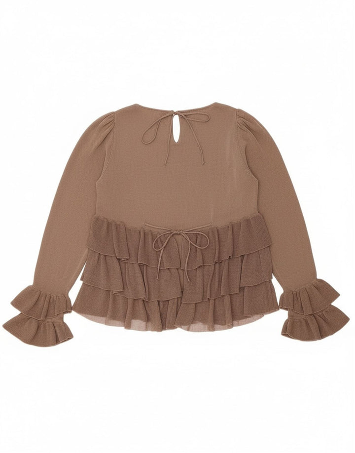 Zara γυναικεία μακρυμάνικη μπλούζα τοπ UK 10 Small Brown Colourblock