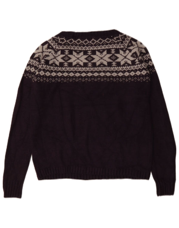 Fat Face Γυναικείο πουλόβερ με λαιμό σκάφος UK 6 XS Purple Fair Isle
