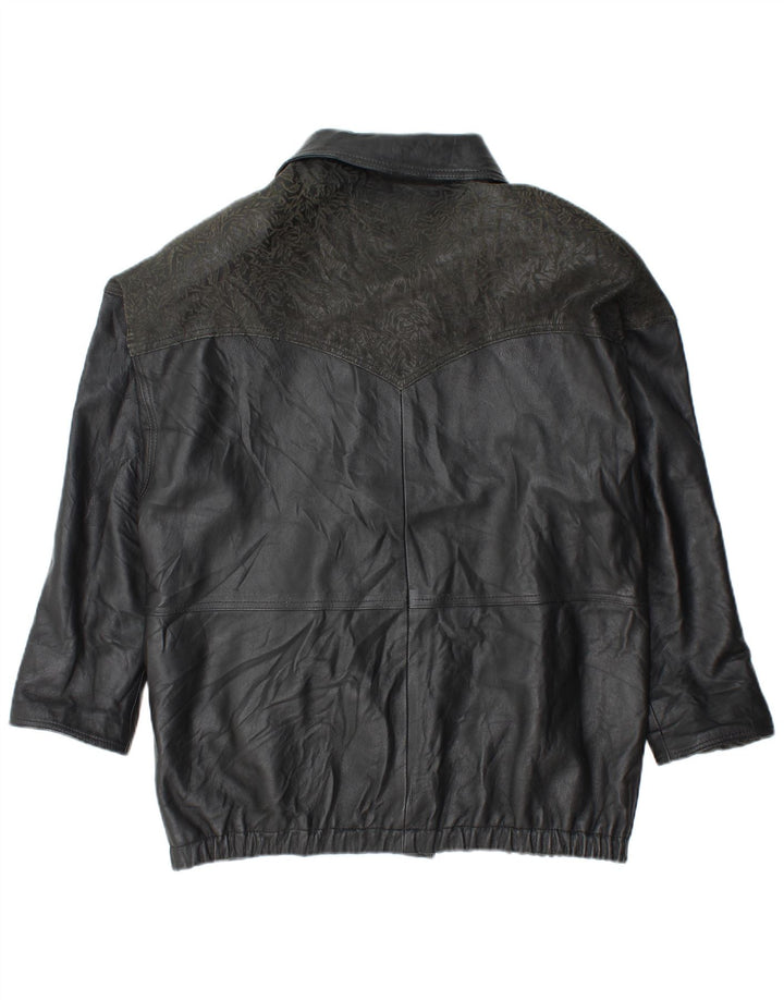 YUPPIE Γυναικείο Oversized Δερμάτινο Μπουφάν UK 18 XL Μαύρο Floral